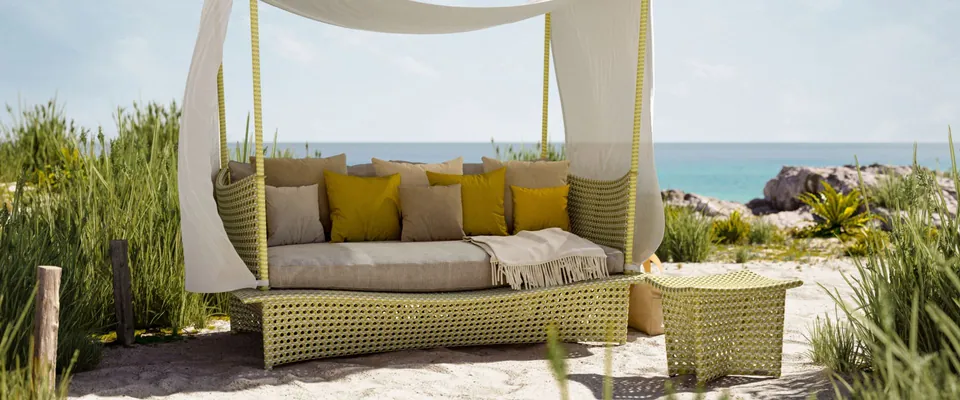Dedon Daydream outdoor furniture, daydream daybed citrine in endless ocean