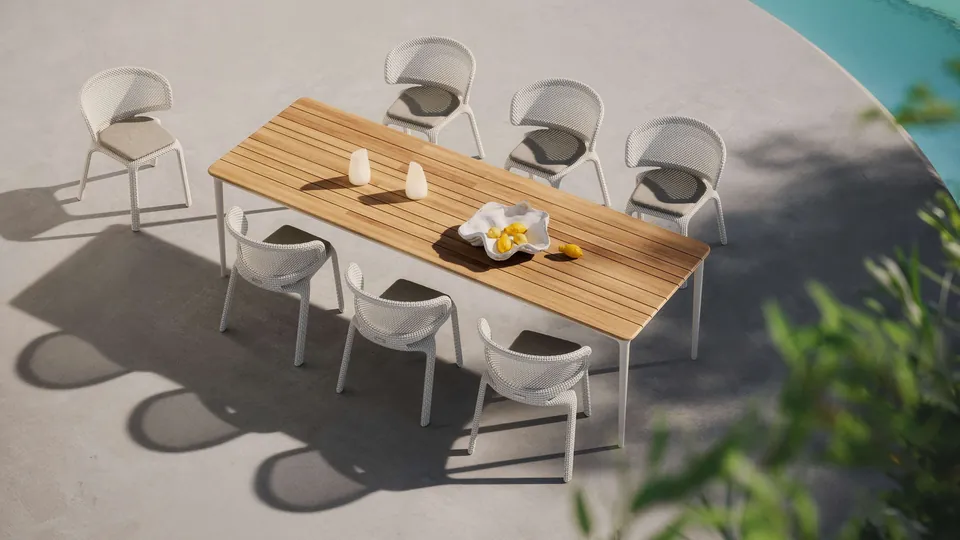 Dedon Seashell Nuo outdoor furniture, set up outdoors