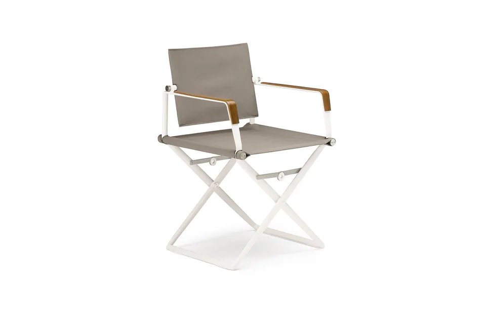 Dedon Seax armchair armrest with sea-bent plywood finish - lipari frame, studio photo