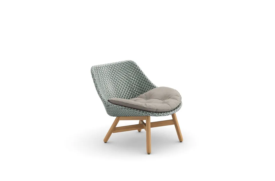 Dedon Mbrace club chair in Baltic fiber, outdoor lounge chair with teak legs
